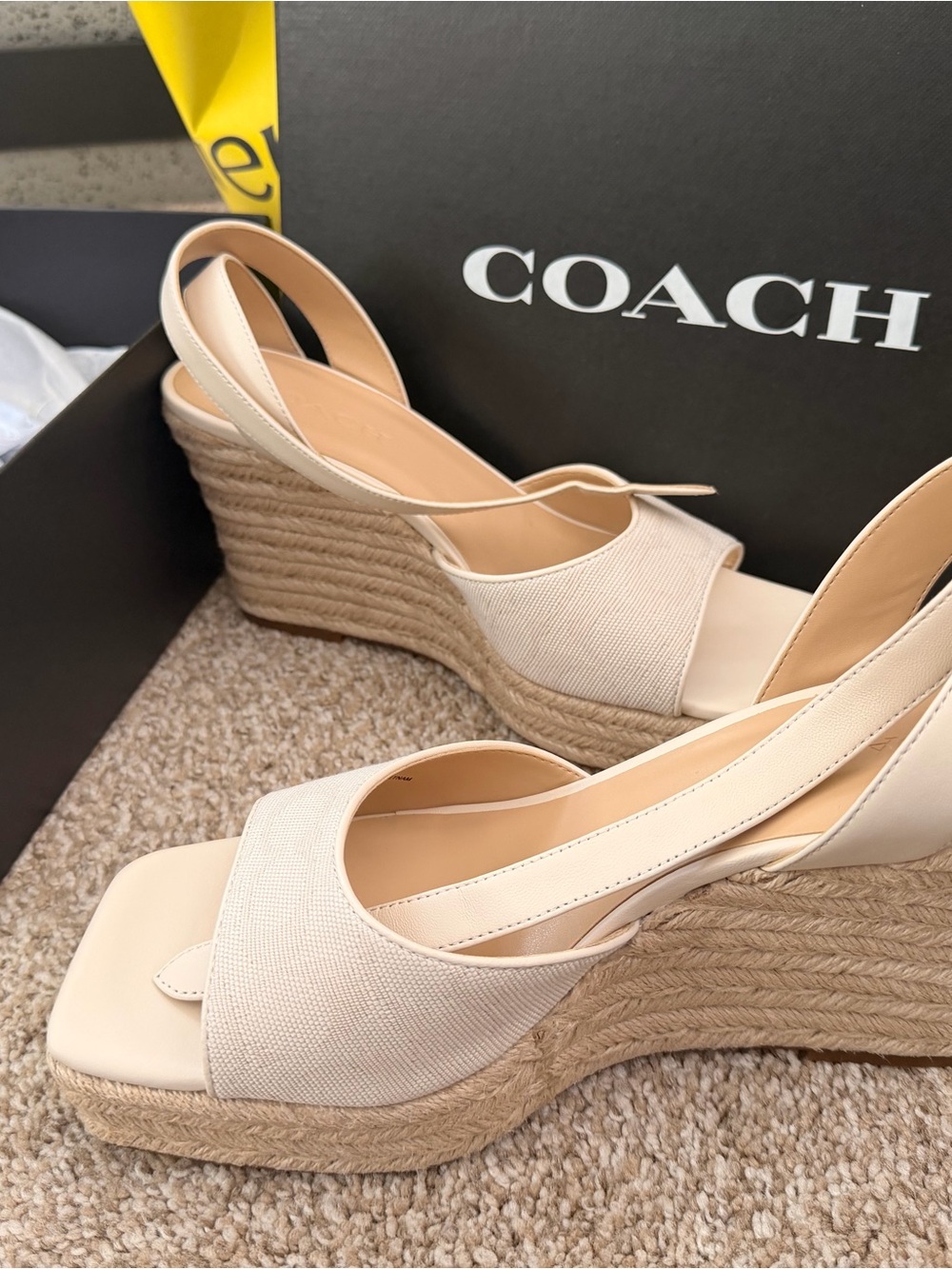 COACH Cream Espadrille Slingback Wedge Sandals